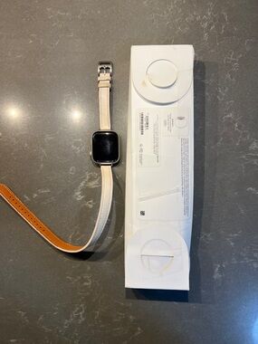 Apple Smartwatch Series 7 with Beige and Tan Leather Strap